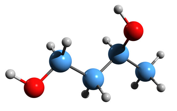 3D image of Butane-1,3-diol skeletal formula - molecular chemical structure of Е1502 isolated on white background
