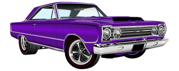 Purple Muscle Car - obrazy, fototapety, plakaty