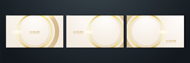 Set of abstract white and gold shapes background