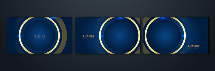 Set of golden ribbon on blue background