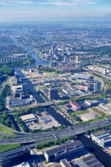 Fototapeta na wymiar Aerial view of office buildings in Amstel, Omval and Overamstel