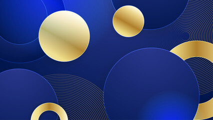 Abstract blue background with luxury elegant golden circle lines