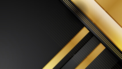Luxury elegant black background with golden lines and waves