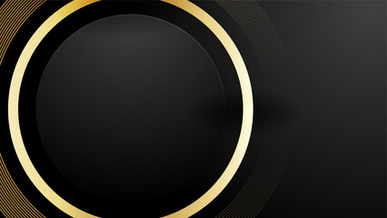 Luxury elegant black background with golden lines and waves