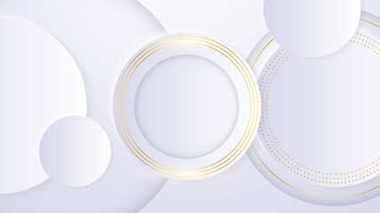 Abstract luxury white and gold shapes background with circles