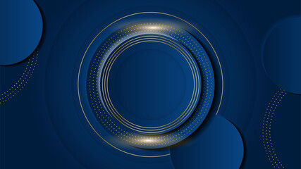 Modern luxury dark blue abstract background with gold lines and circles