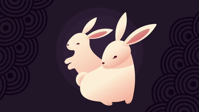 mid autumn festival animation with rabbits