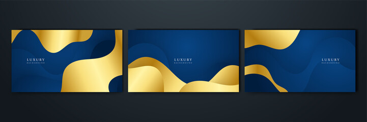 Set of luxury elegant dark blue background with golden lines