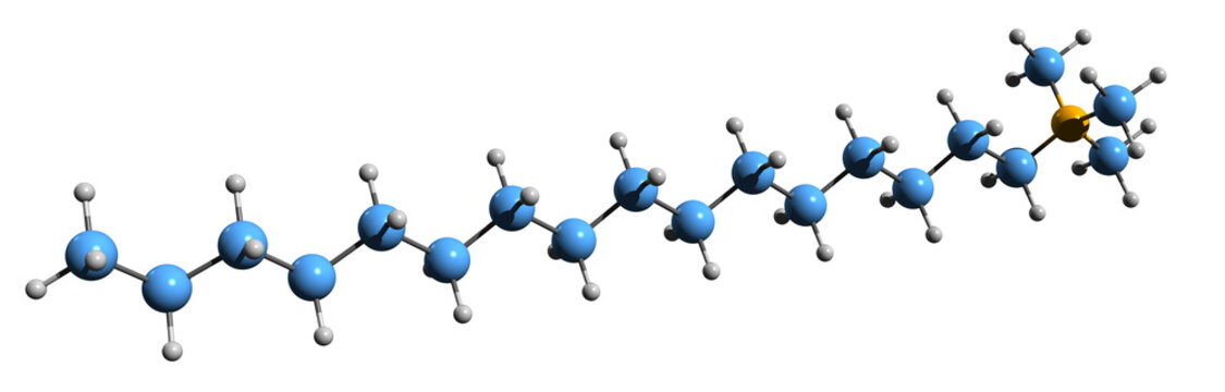 3D image of cetrimonuim chloride skeletal formula - molecular chemical structure of cetyltrimethylammonium chloride isolated on white background
