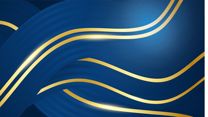 Luxury dark blue abstract background with golden wave lines