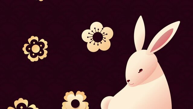 mid autumn festival animation with flowers