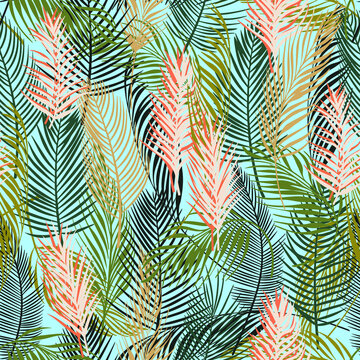 tropical background  palm leaves vector seamless pattern