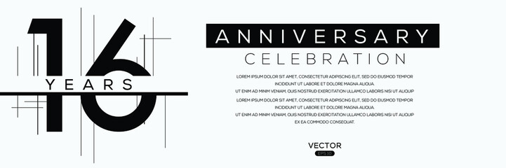 16 years anniversary celebration Design, Vector illustration. - obrazy, fototapety, plakaty