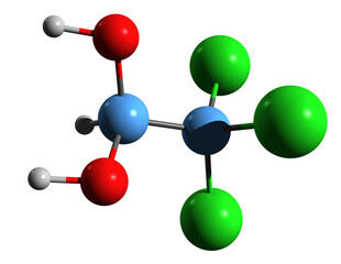 Obraz premium 3D image of Chloral hydrate skeletal formula - molecular chemical structure of geminal diol isolated on white background 