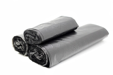 Garbage bag rolls in black on a white background