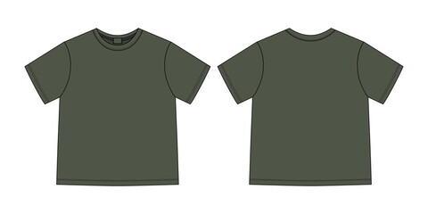 Apparel technical sketch unisex oversize t shirt. T-shirt design template. Khaki green color. - obrazy, fototapety, plakaty