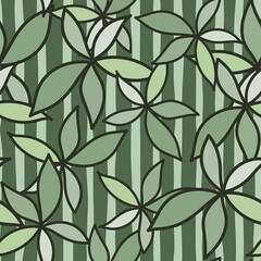 Simple foliage seamless pattern. Doodle leaves wallpaper. Botanical elements background.