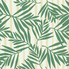 Naklejka premium Creative tropical palm leaves seamless pattern. Jungle leaf wallpaper. Botanical floral background. Exotic plant backdrop.