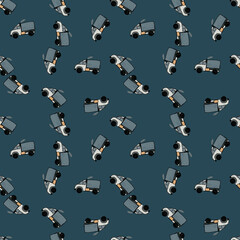 Fototapeta premium Cute truck car seamless pattern. Kids hand drawn automobile background. Transport wallpaper.