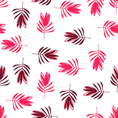 Fototapeta na wymiar Tropical flowers seamless pattern. Tropical palm leaves wallpaper.