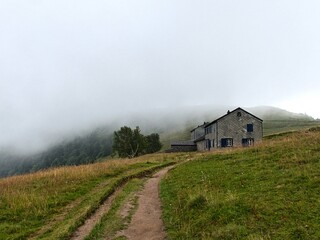 Le Honeck, France - August 2020 : Hiking to the Honeck mountain (1363 m) in the Vosges Mountains	