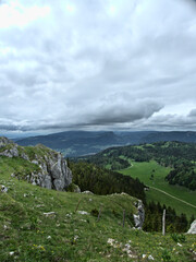 Le Suchet, Switzerland - May 2022 : Hiking to the Suchet mountain (1587 m) in the Swiss Jura Mountains	