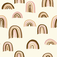 Seamless vector repeat pattern with different human skin tone rainbows on cream background. Great for inclusion and diversity projects