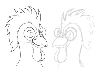 Obraz na płótnie Canvas Funny chicken wigh glasses line draw