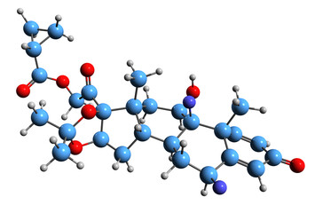 3D image of Ciprocinonide skeletal formula - molecular chemical structure of synthetic glucocorticoid isolated on white background
