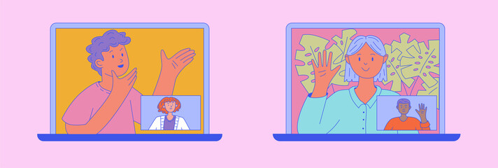 Video meeting colleagues on laptop