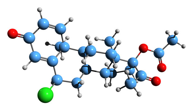  3D image of Cismadinone acetate skeletal formula - molecular chemical structure of  steroidal progestin isolated on white background
