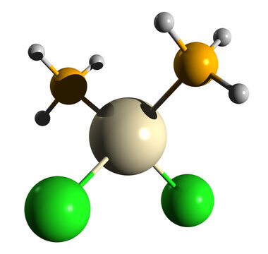 3D image of Cisplatin skeletal formula - molecular chemical structure of Radiosensitizer isolated on white background
