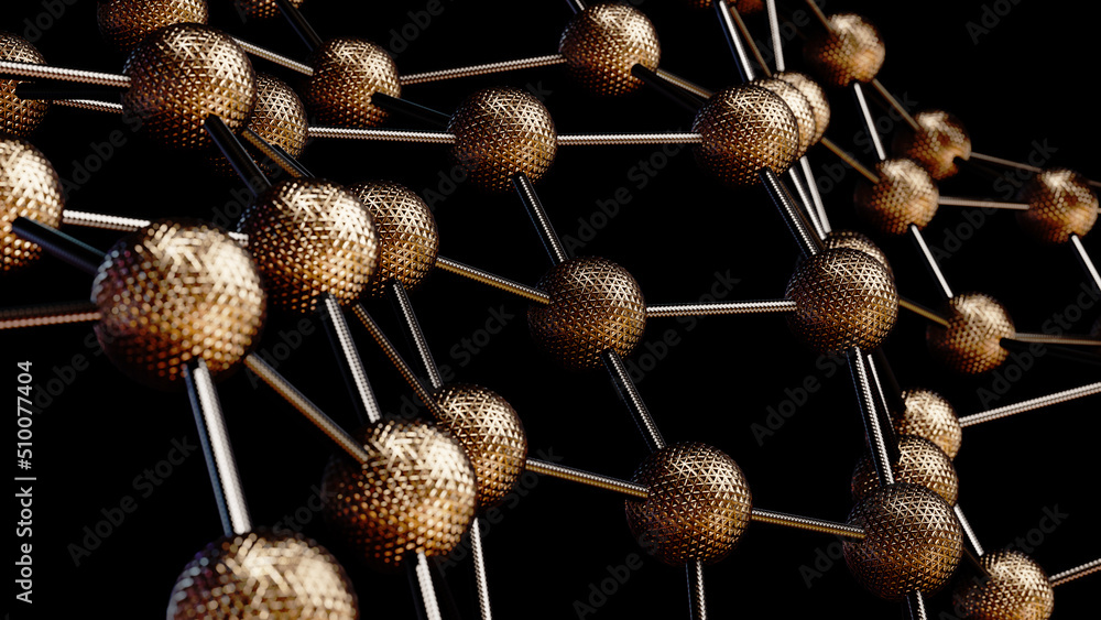 Aufkleber realistic abstract 3d illustration of the golden metallic carbon fiber wireframe plexus pattern rend