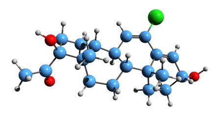  3D image of Clogestone skeletal formula - molecular chemical structure of chlormadinol isolated on white background
