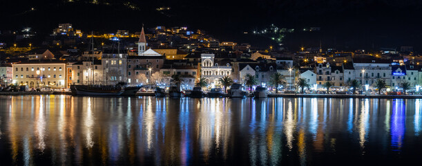 Makarska at night, Croatia