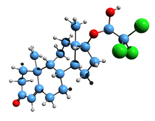  3D image of Cloxotestosterone skeletal formula - molecular chemical structure of anabolic–androgenic steroid isolated on white background
