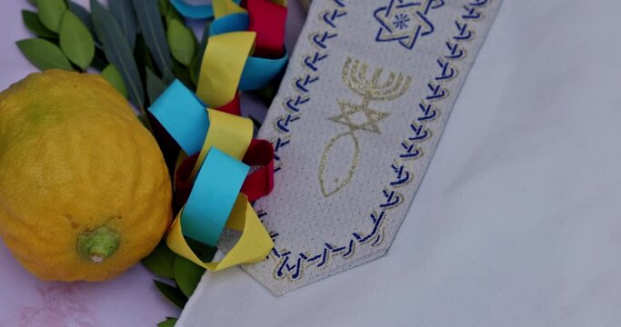 Jewish holiday the decorations for Sukkot on fresh citron, etrog