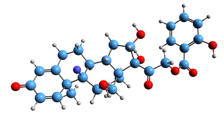 3D image of Cortobenzolone skeletal formula - molecular chemical structure of betamethasone salicylate isolated on white background
