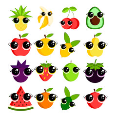 Doodle fruits. Natural tropical fruit, doodles citrus orange and vitamin lemon. Vegan kitchen apple hand drawn, organic fruits or vegetarian food. Vector isolated icons illustration set