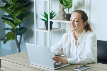 girl holding online meeting or class in online school