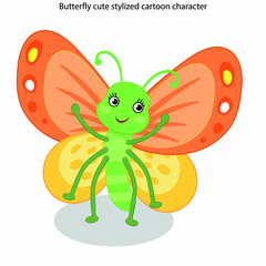 Butterfly icon cute stylized cartoon character sketch