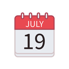 Calendar icon of 19 July. Date and month. Flat vector illustration..