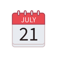 Calendar icon of 21 July. Date and month. Flat vector illustration..