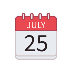 Calendar icon of 25 July. Date and month. Flat vector illustration..