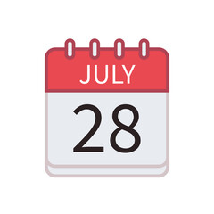 Calendar icon of 28 July. Date and month. Flat vector illustration..