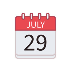 Calendar icon of 29 July. Date and month. Flat vector illustration..