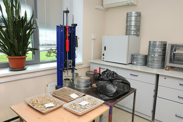Modern laboratory for testing road samples and materials concept. 