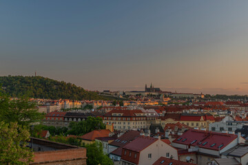 View from Vysehrad in Prague with sunrise time and colors