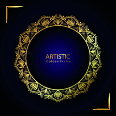 Artistic floral frame border with gold color