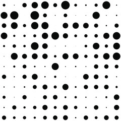 Black polka dots random pattern background. Abstract halftone. Vector illustration.	